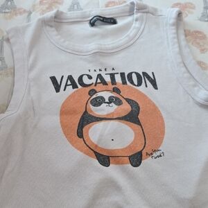White and Orange Crop Top with Panda Graphic